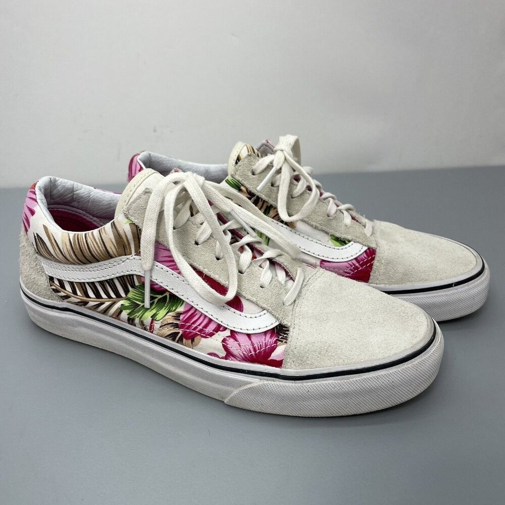 Vans White and Pink Sneakers with Floral Design